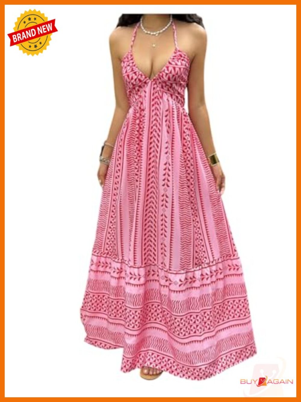 Women's Boho Halter Maxi Dress Flowy Sleeveless Sundress